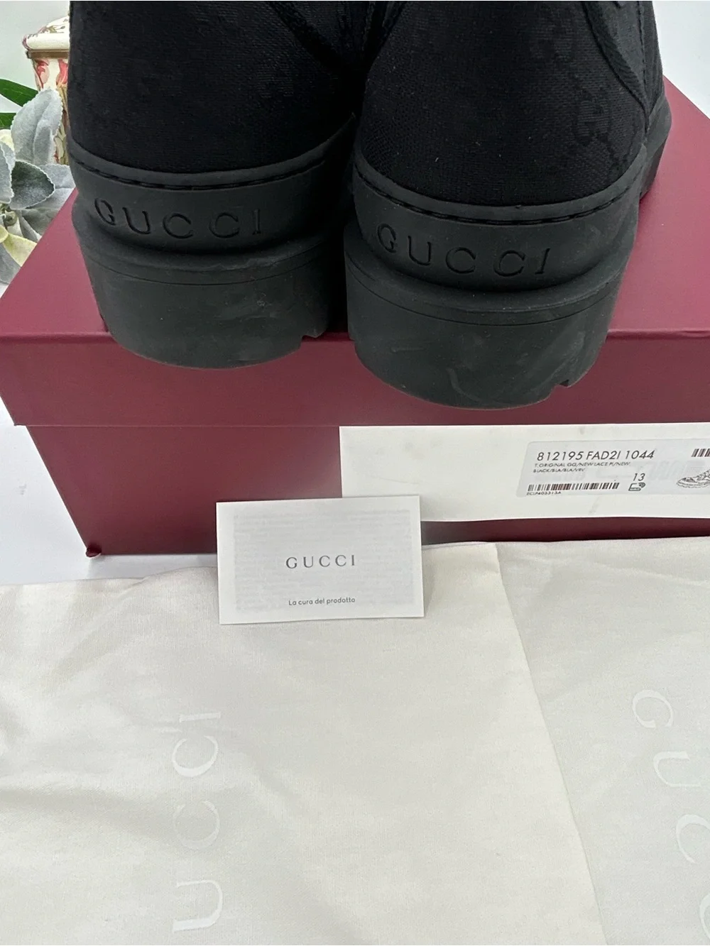Men's Gucci GG monogram, web stripe canvas  lug sole boot size 13 made in Italy